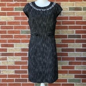 Nanette Lepore Fringed Collar Round Neck Black White Short Sleeve Dress 👗